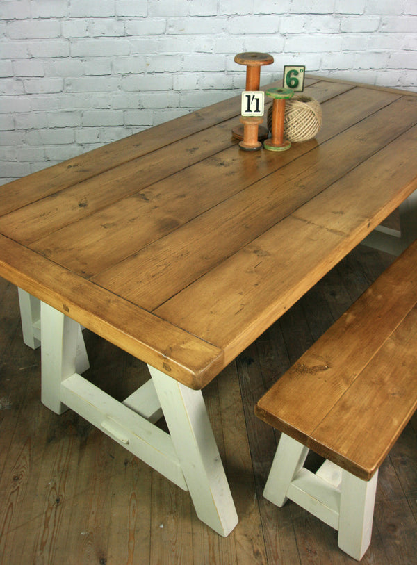 Reclaimed A-frame rustic trestle table - 190 x 90cm (white)