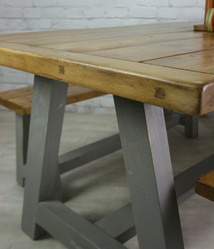 Reclaimed A-frame rustic trestle table - 190 x 90cm (grey)
