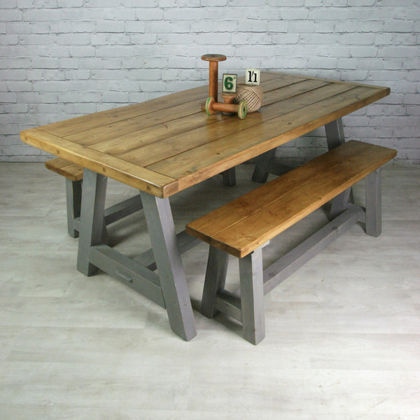 Reclaimed A-frame rustic trestle table - 190 x 90cm (grey)
