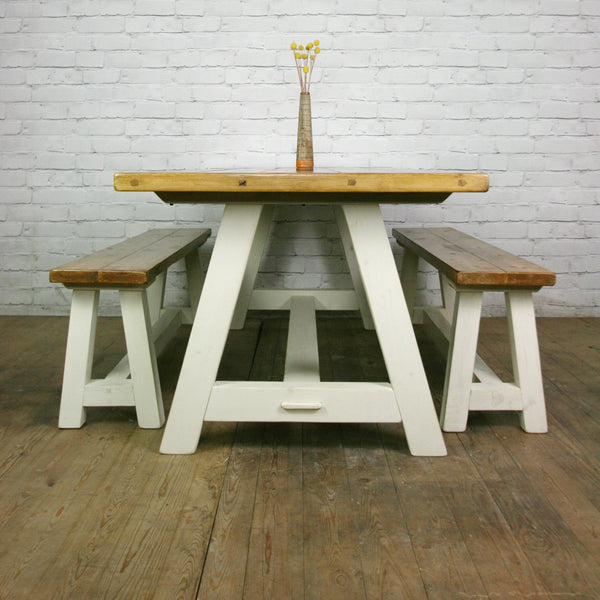 Reclaimed A-frame rustic trestle table - 190 x 90cm (white)
