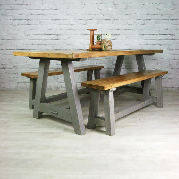 Reclaimed A-frame rustic trestle table - 190 x 90cm (grey)