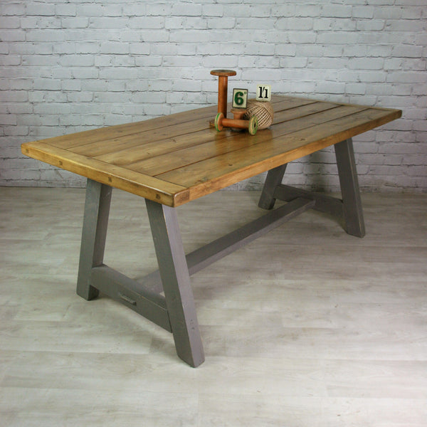 Reclaimed A-frame rustic trestle table - 190 x 90cm (grey)