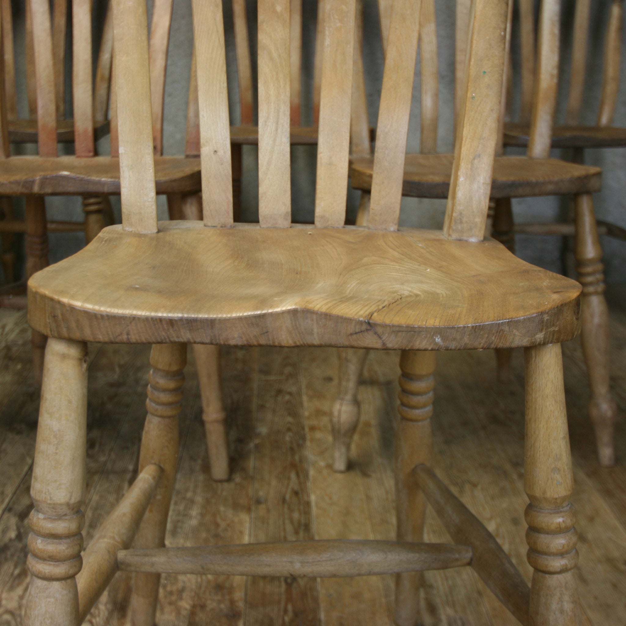 Set of Six - Rustic Elm Lath Back Kitchen Chairs #1502o – Mustard 