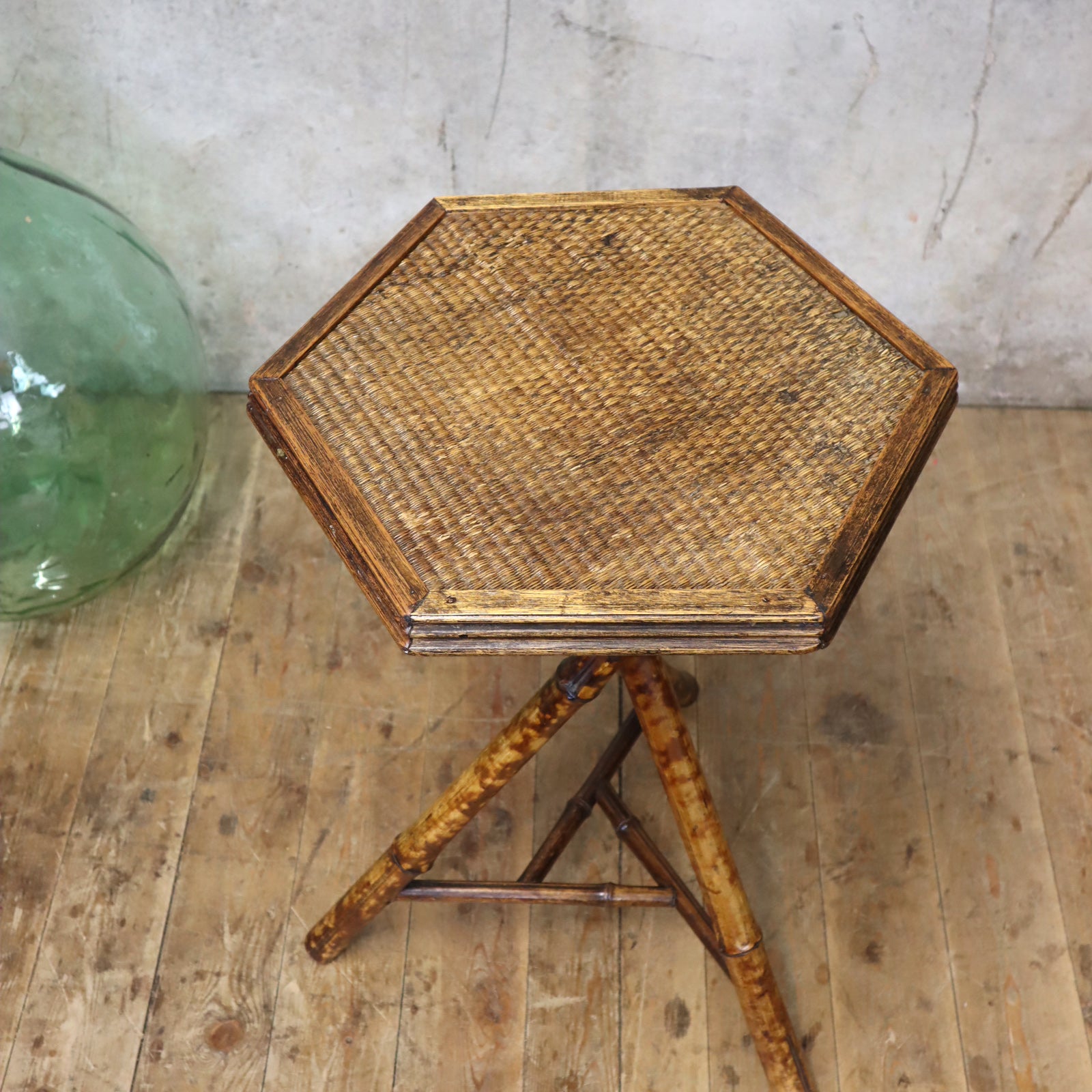 Antique Victorian Tiger Bamboo Tripod Side Table 1202a Mustard Vintage