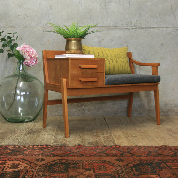 Mid Century Chippy Heath Teak Telephone Seat #0618