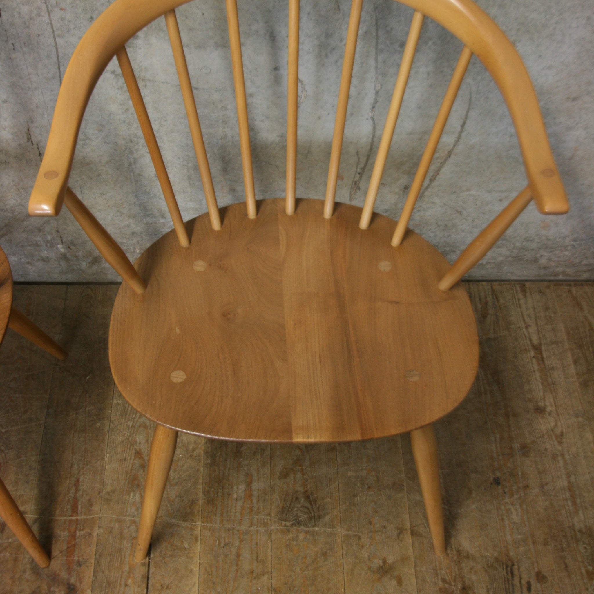 Pair of Ercol Model 449a Cowhorn Chairs 0119l Mustard Vintage