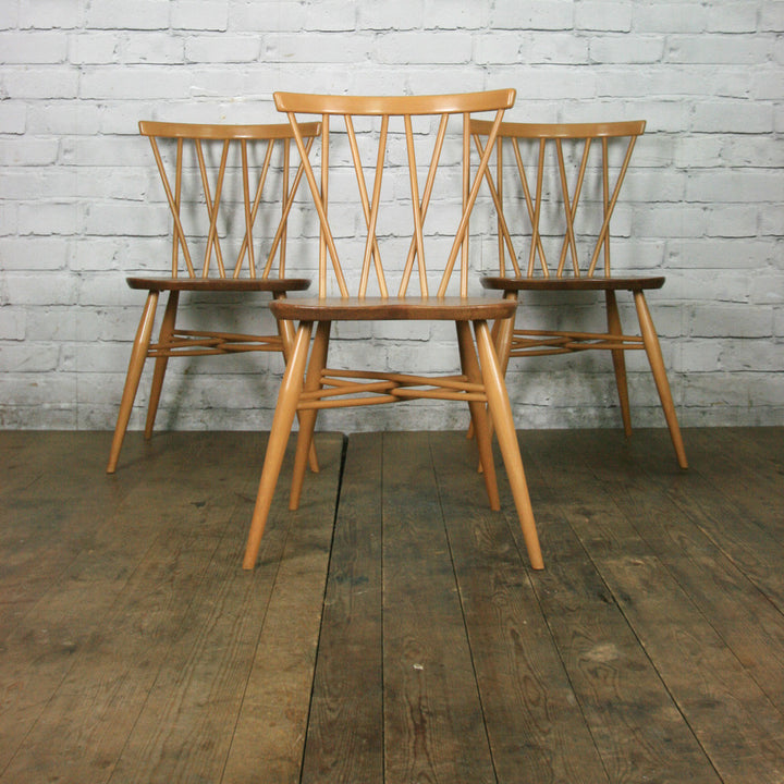 X3 Vintage Mid Century Ercol Candlestick Chiltern Chairs