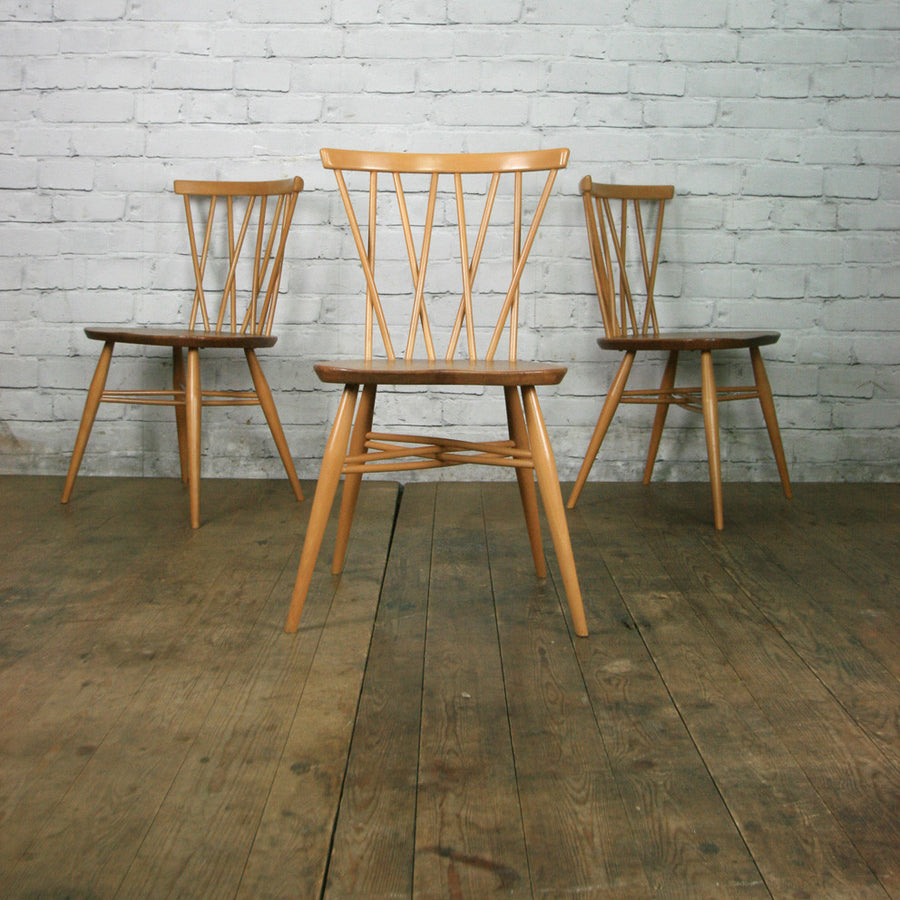 X3 Vintage Mid Century Ercol Candlestick Chiltern Chairs