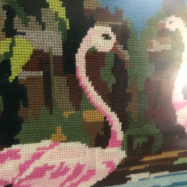 Vintage Flamingo Needlework / Wall Art