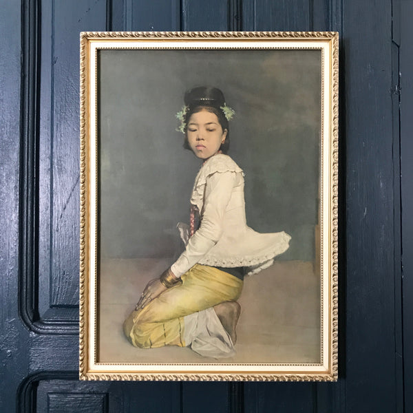 Mid Century 'Burmese Dancer' Framed Print #Yellow