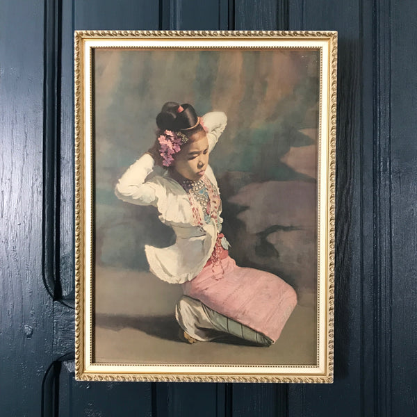 Mid Century 'Burmese Dancer' Framed Print #Pink