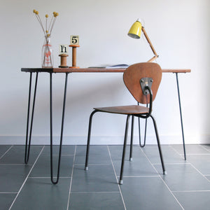 **Bespoke order for Adam** 'The Hairpin' Iroko Desk/Table with steel legs
