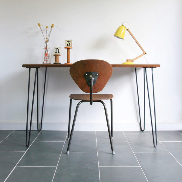 **Bespoke order for Adam** 'The Hairpin' Iroko Desk/Table with steel legs