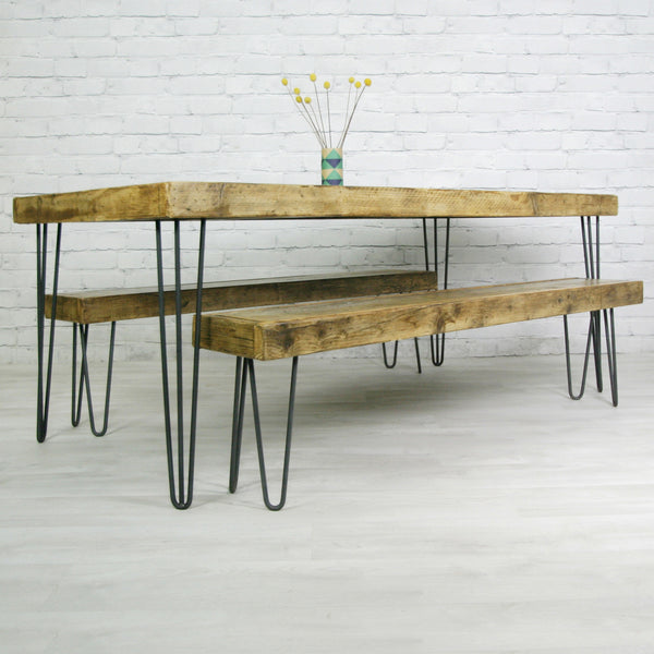 'The Hairpin' Rustic Dining Table - Oak finish - *1 in stock*