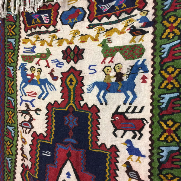 Vintage Hand Woven Aztec Rug / Runner / Tapestry / Wall Art