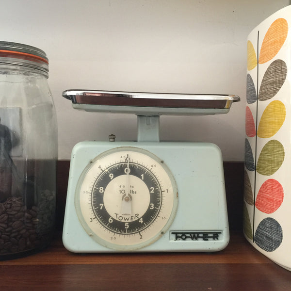 Vintage Pastel Blue Tower Weighing Scales