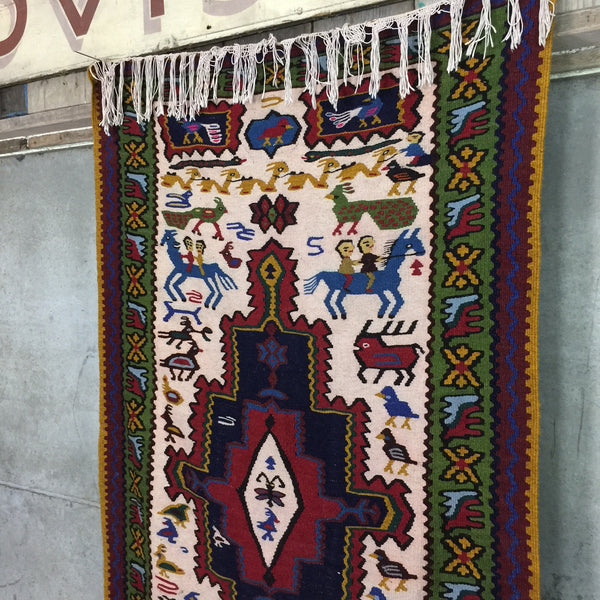 Vintage Hand Woven Aztec Rug / Runner / Tapestry / Wall Art