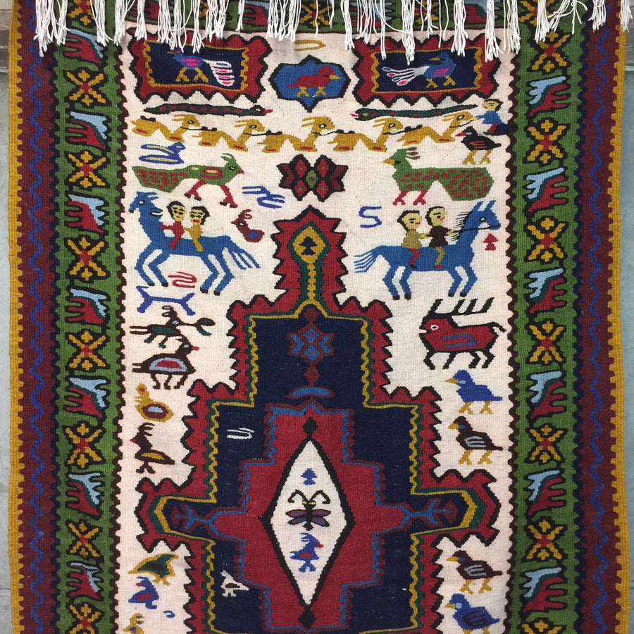 Vintage Hand Woven Aztec Rug / Runner / Tapestry / Wall Art