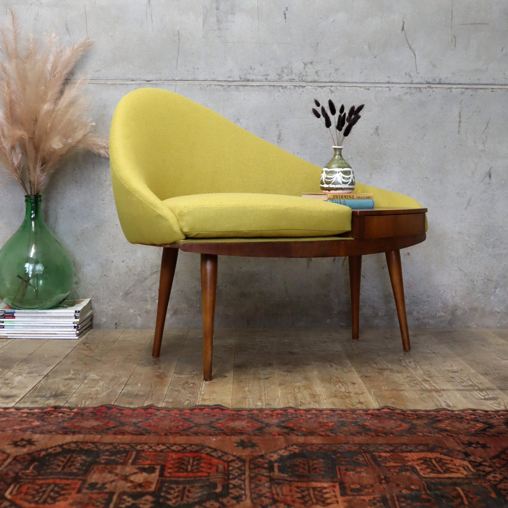 Chippy Heath Curved Upholstered Mustard Telephone Seat - 1205a