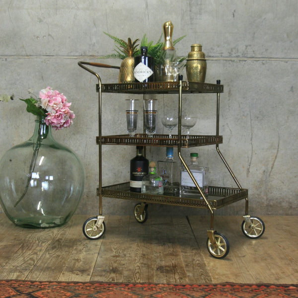 Mid Century Brass Drinks Trolley / Bar Cart #0618