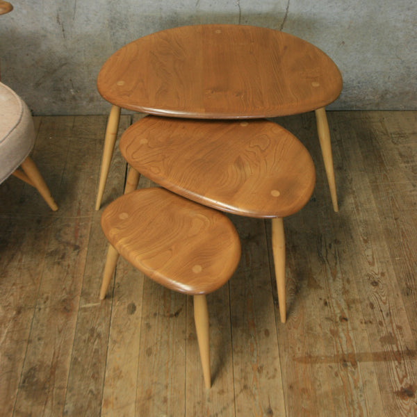 Ercol Elm & Beech Pebble Nest of Tables – 0607k