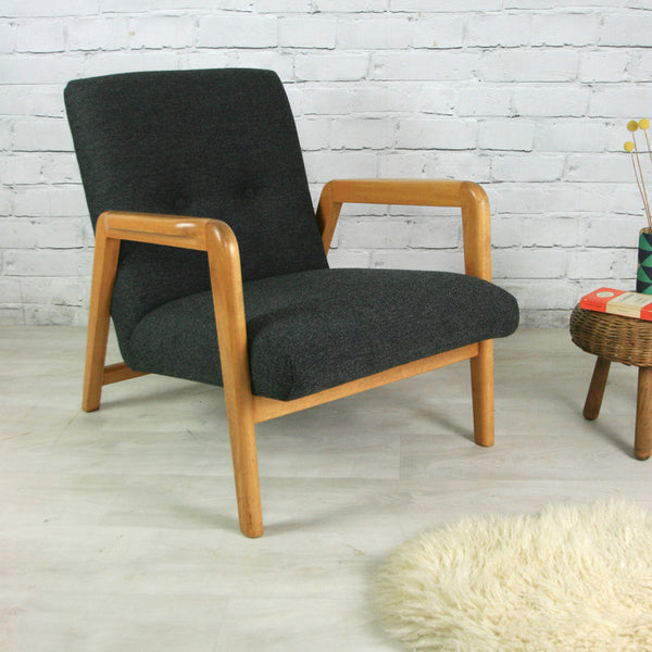 Mid century vintage upholstered armchair – one of a pair