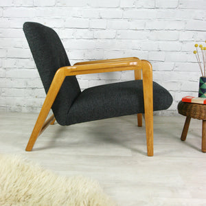 Mid century vintage upholstered armchair – one of a pair