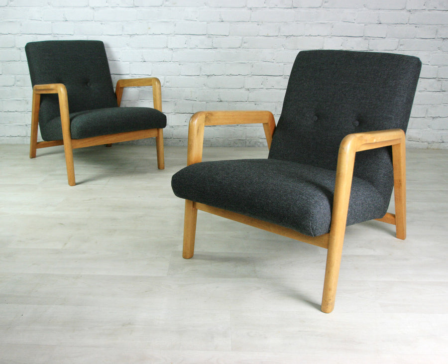 Mid century vintage upholstered armchair – two of a pair