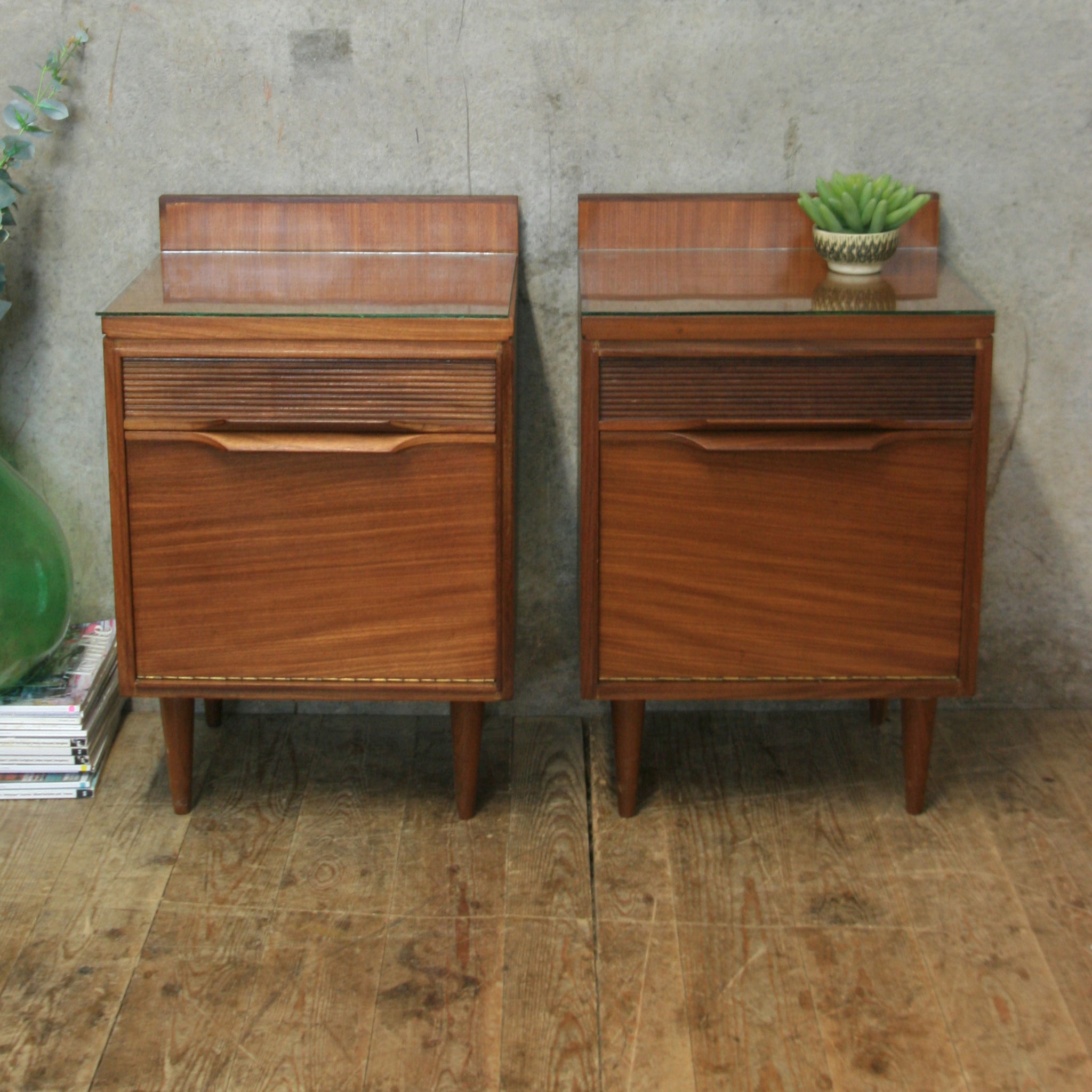 Pair of Mid Century Teak Bedside 1802f Mustard Vintage