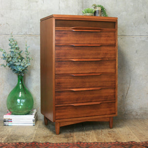 Mid Century Afromosia Tallboy Chest of Drawers #0618