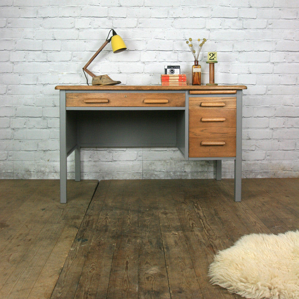 Vintage Abbess Rustic Oak School Teachers Desk – Mustard Vintage