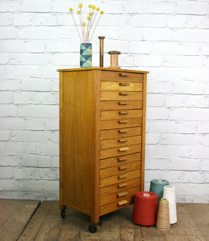 Vintage oak habedashery shop cotton chest of drawers