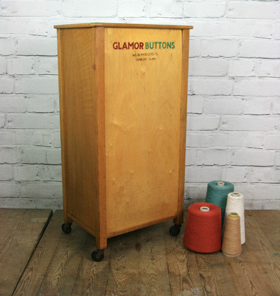 Vintage oak habedashery shop cotton chest of drawers
