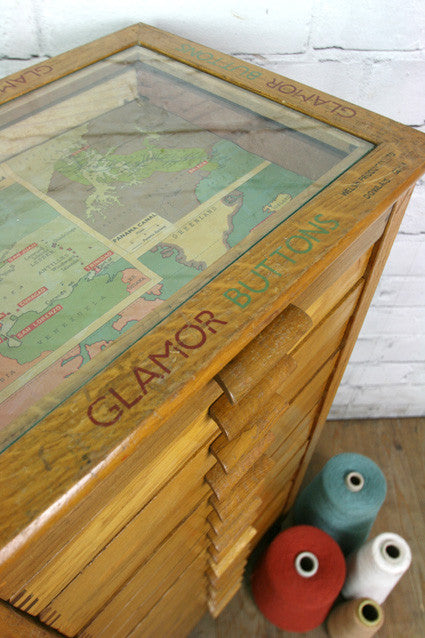 Vintage oak habedashery shop cotton chest of drawers
