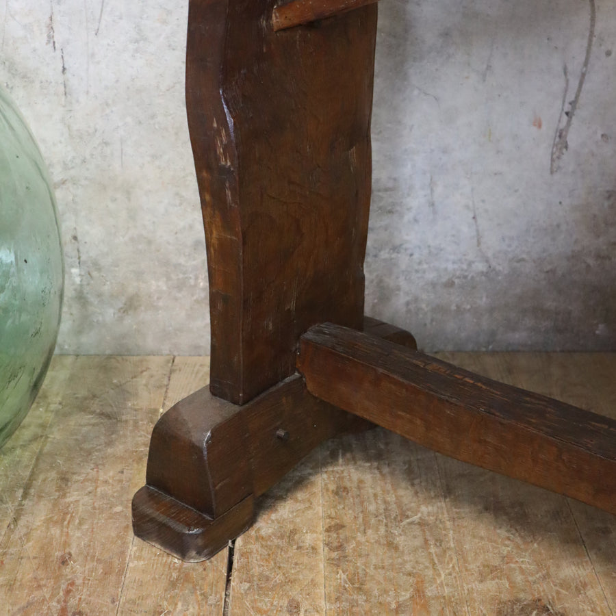 Vintage Rustic Oak Primitive Handmade Side Table - 2403e