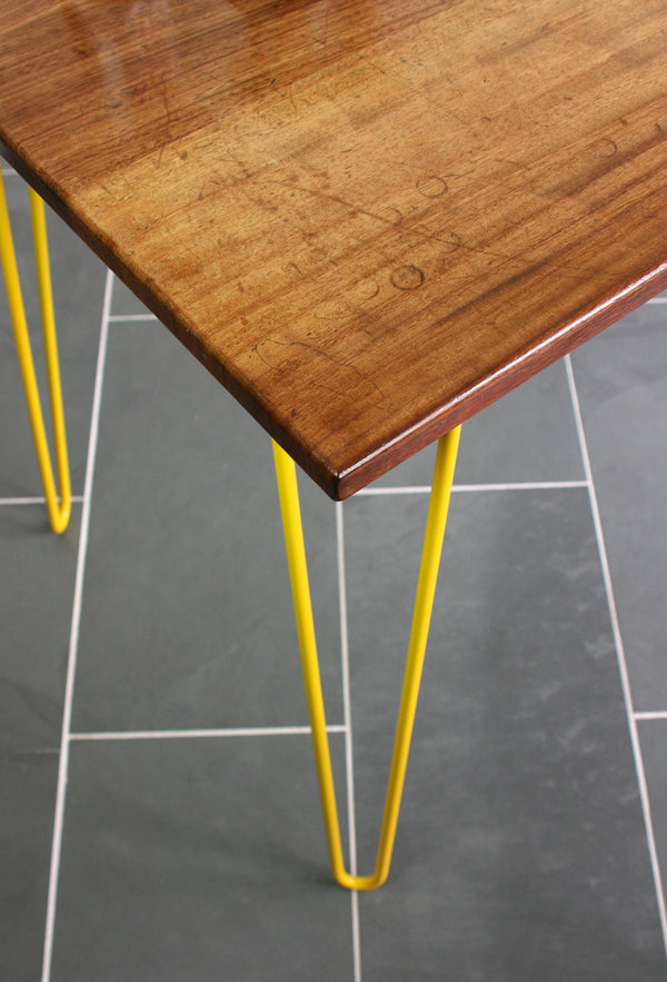 Hairpin Iroko Desk / Table in YELLOW