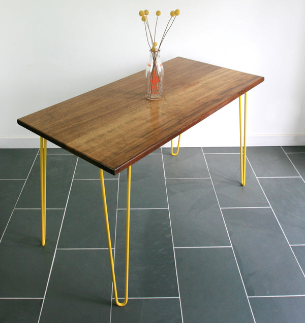 Hairpin Iroko Desk / Table in YELLOW