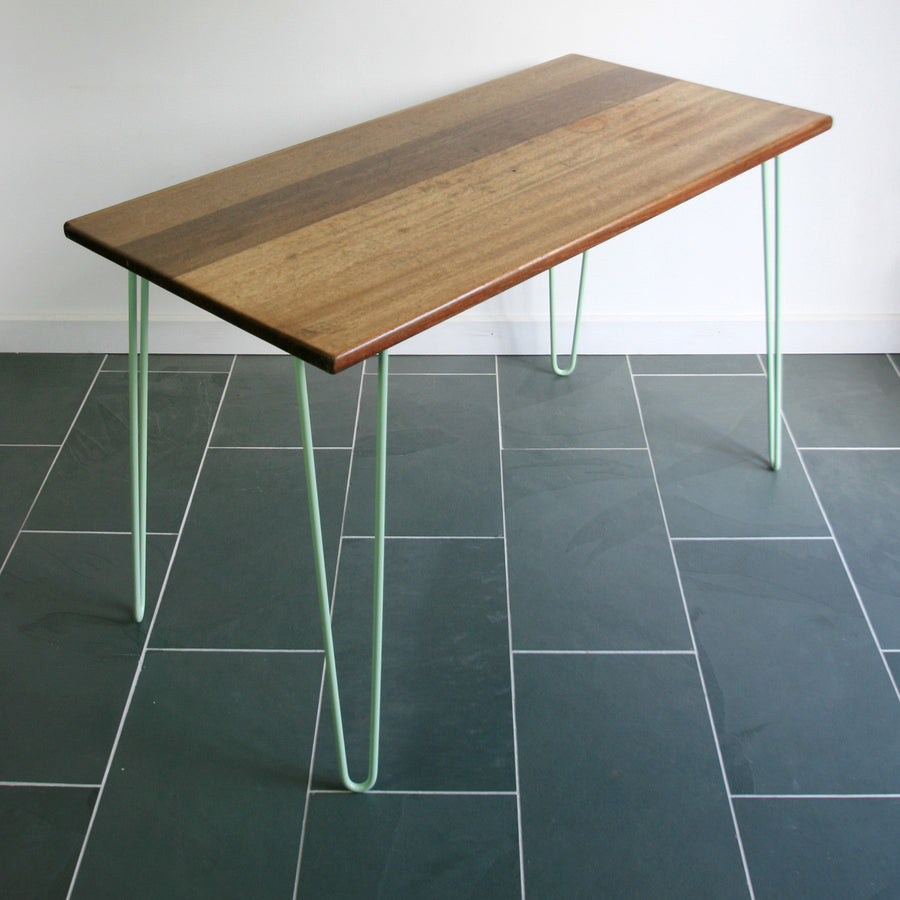 'The Hairpin' Iroko Desk/Table in MINT GREEN #A1