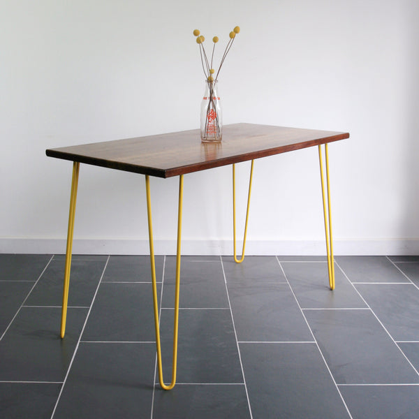 Hairpin Iroko Desk / Table in YELLOW