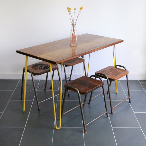 Hairpin Iroko Desk / Table in YELLOW