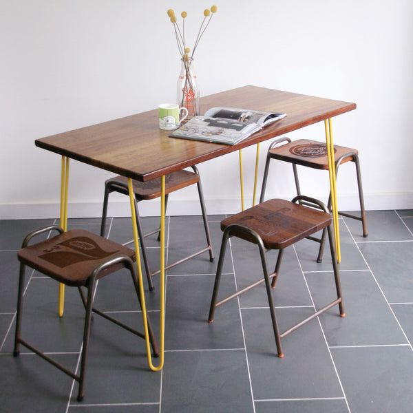 Hairpin Iroko Desk / Table in YELLOW