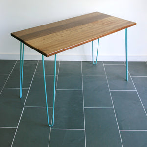'The Hairpin' Iroko Desk/Table in POWDER BLUE (other colours available)