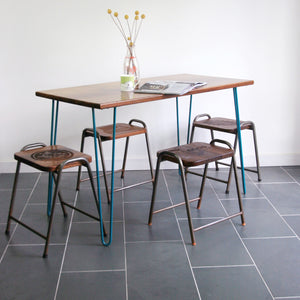 'The Hairpin' Iroko Desk/Table in AQUA BLUE (other colours available)