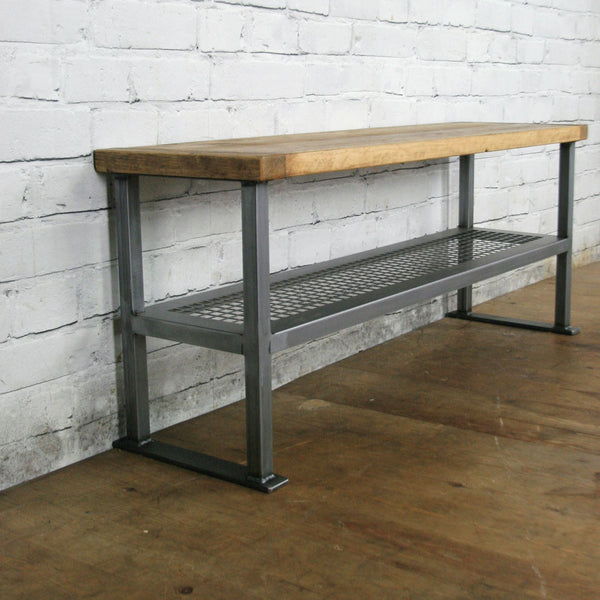 *Bespoke listing for Becky* 1 x Rustic Industrial Shoe Bench in Oak Wax Finish and 1 x Mind The Gap vintage stool