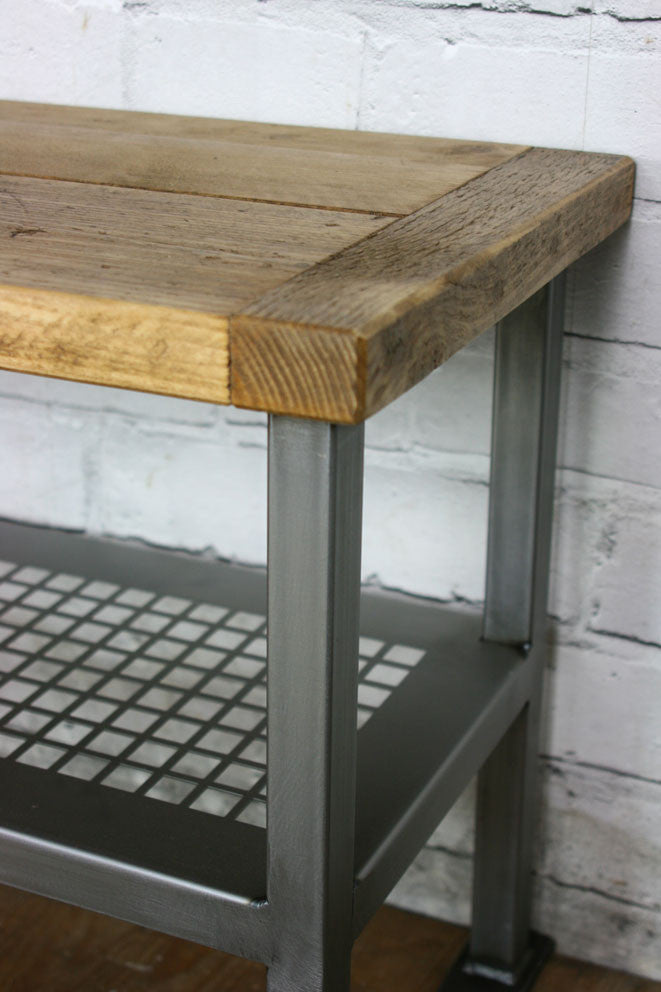 *Bespoke listing for Becky* 1 x Rustic Industrial Shoe Bench in Oak Wax Finish and 1 x Mind The Gap vintage stool