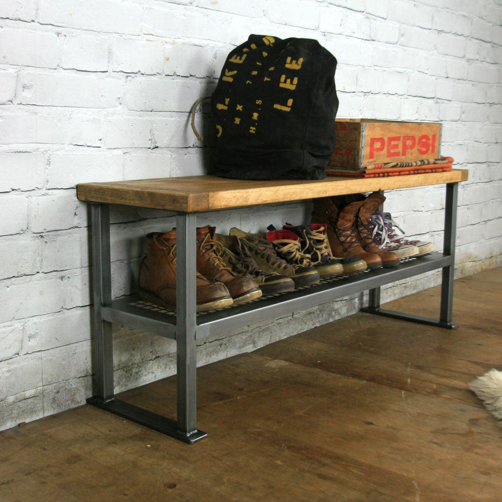 *NEW SIZE* Rustic Industrial Shoe Bench * 1 in stock * – Mustard Vintage