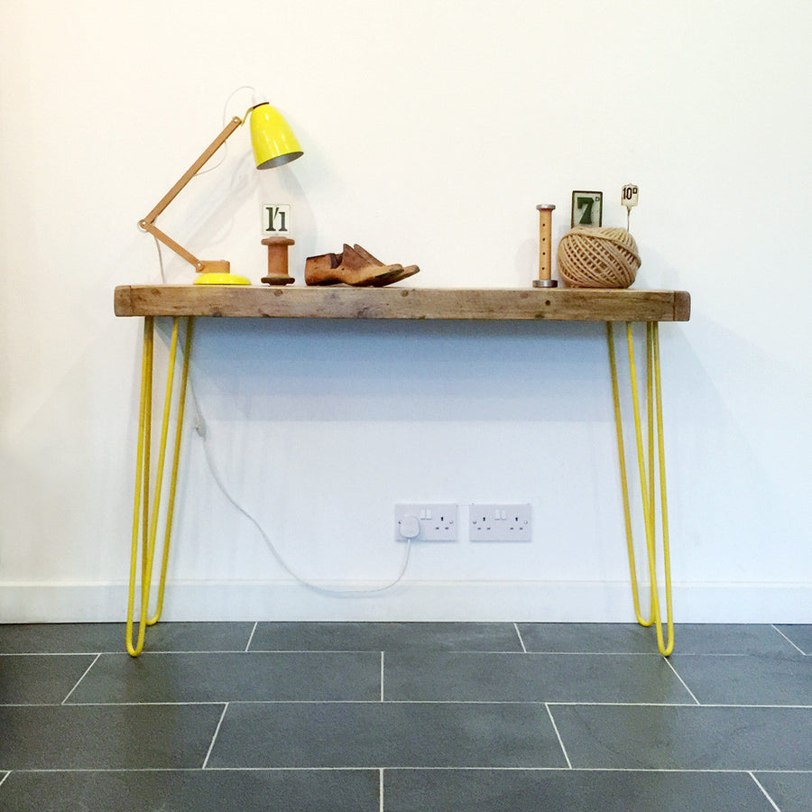 'The Hairpin' Rustic Console Table - YELLOW LEGS