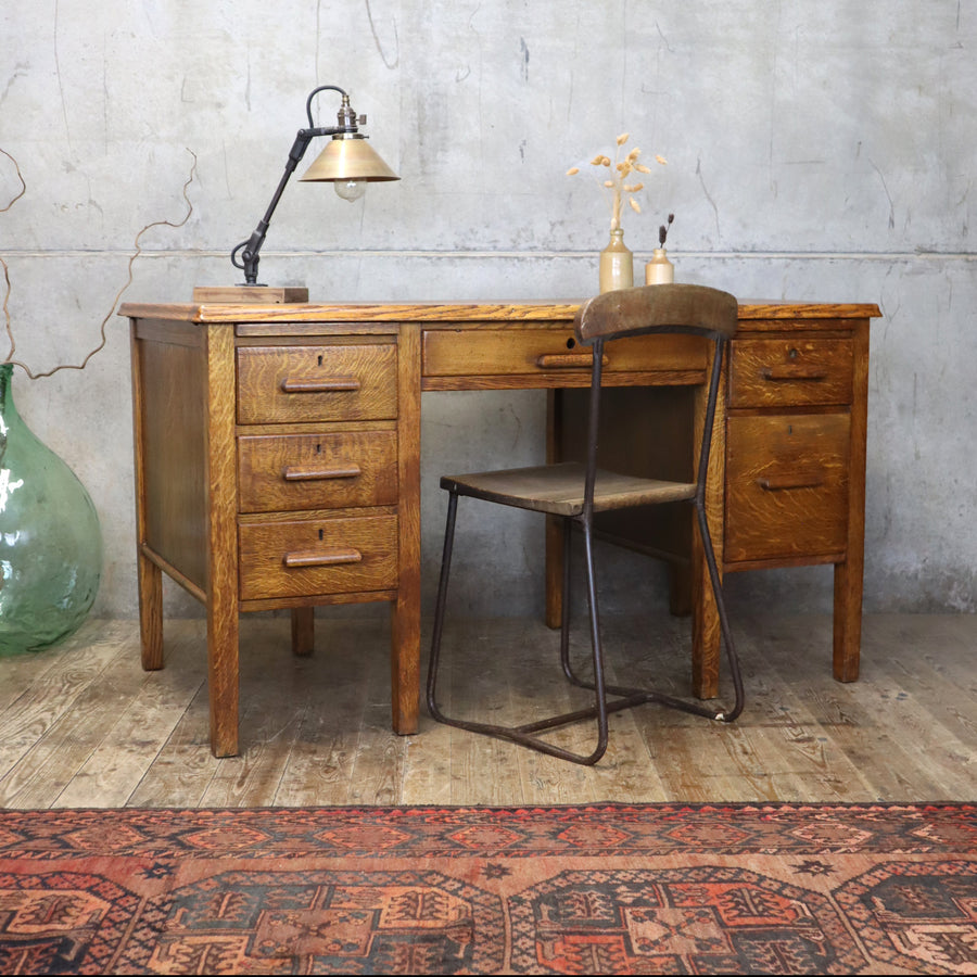 Mid Century Rustic Oak Desk - 2402a