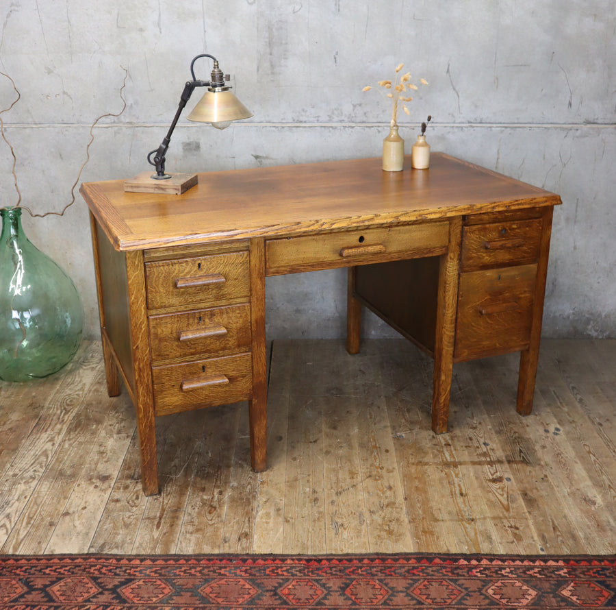Mid Century Rustic Oak Desk - 2402a