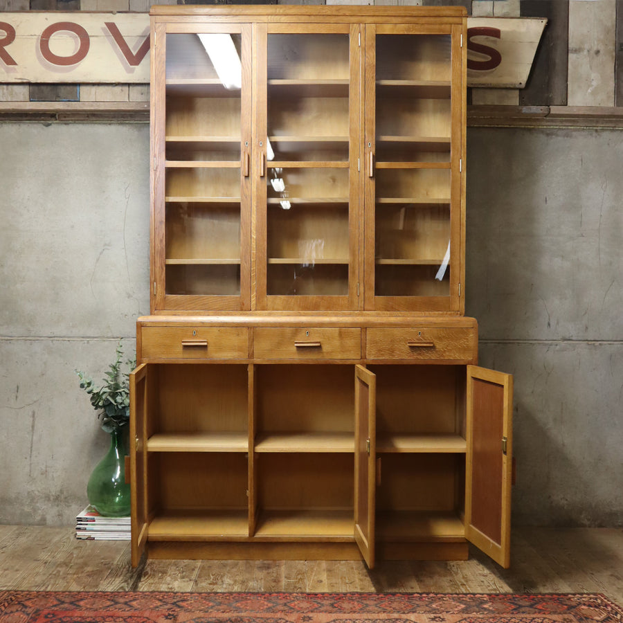 Vintage Oak School Laboratory Display Cabinet - 1510d